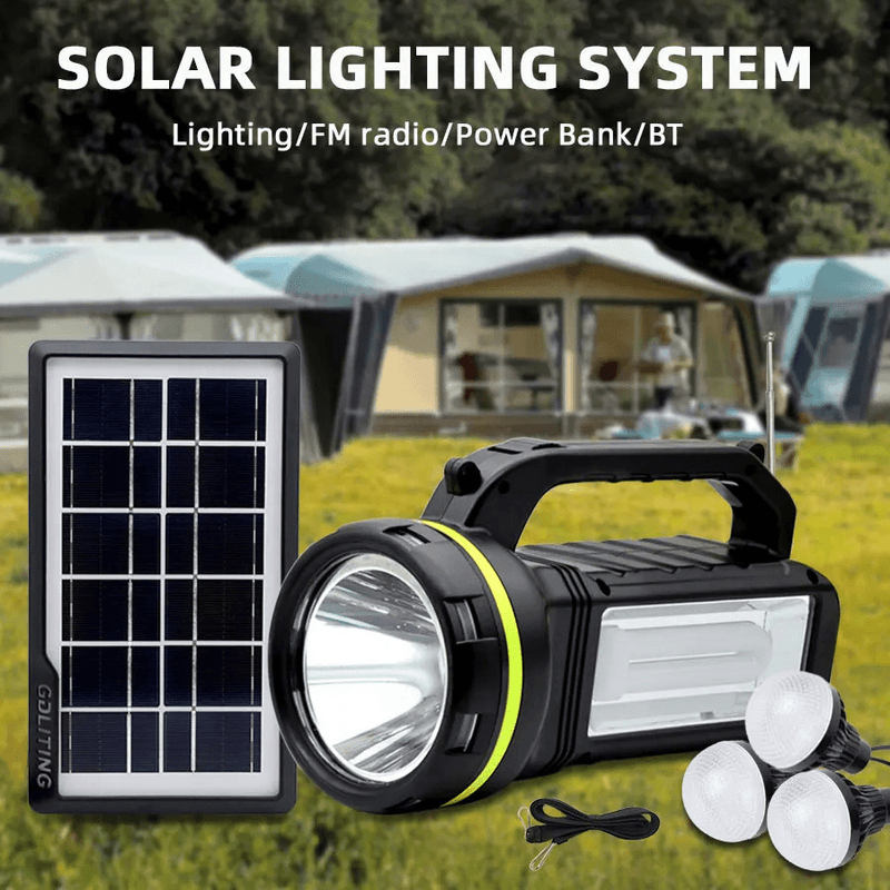 Casa si Gradina - Corpuri si surse de iluminat - Iluminat exterior - Lanterne - Lanterna solara cu 3 becuri incarcare telefon radio mp3 boxa bluetooth lampa panou solar - Infinity.ro