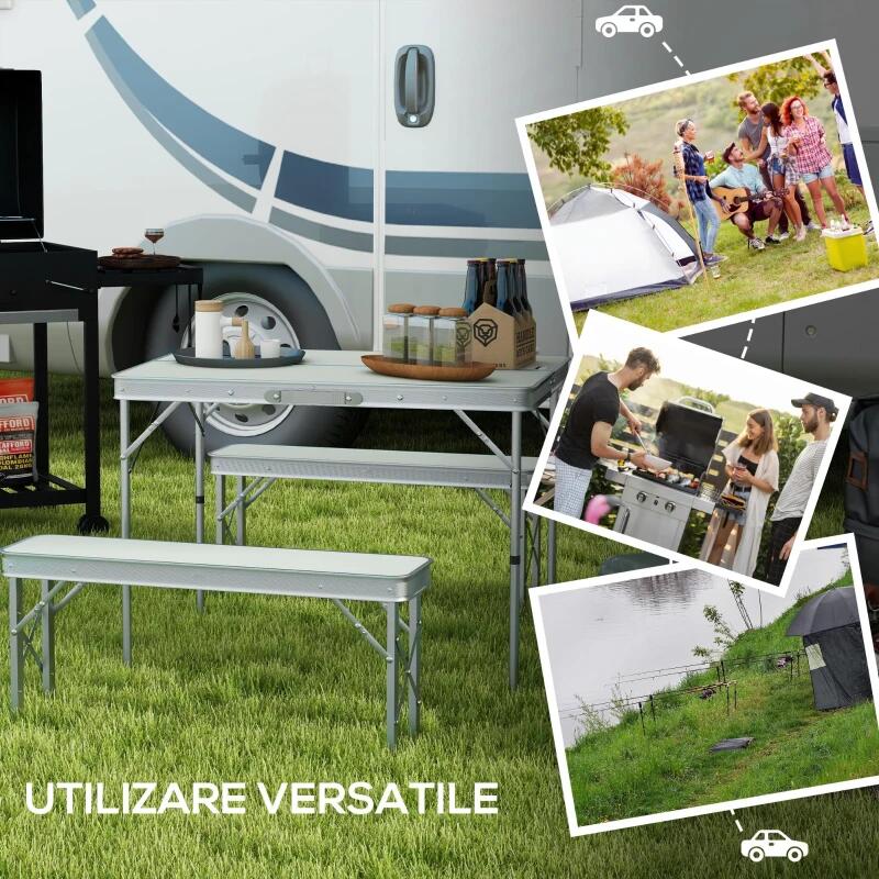 Casa si Gradina - Gradina si terasa - Mobilier exterior - Seturi mobila gradina - Set mobilier gradina/camping, pliabil, 1 masa, 2 banci, mdf si aluminiu, alb, 90 cm, frankfurt - Infinity.ro