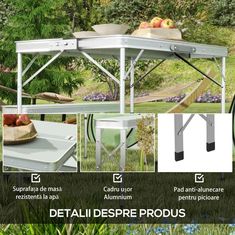 Casa si Gradina - Gradina si terasa - Mobilier exterior - Seturi mobila gradina - Set mobilier gradina/camping, pliabil, 1 masa, 2 banci, mdf si aluminiu, alb, 90 cm, frankfurt - Infinity.ro