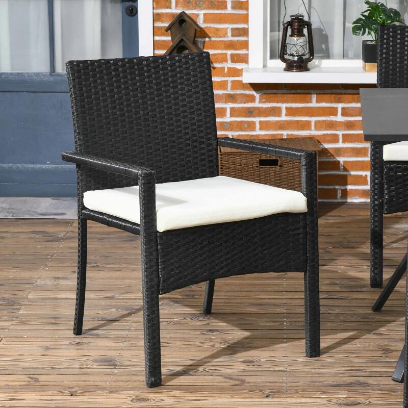 Casa si Gradina - Gradina si terasa - Mobilier exterior - Seturi mobila gradina - Set mobilier gradina/terasa, negru si bej, ratan sintetic, 1 masa, 6 scaune, lynna - Infinity.ro