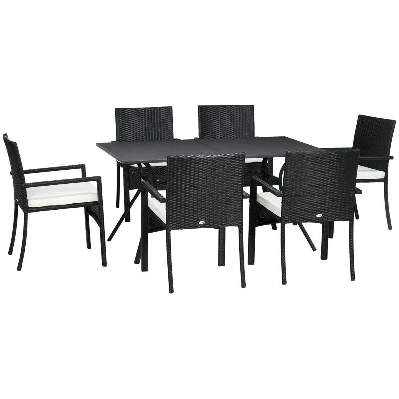 Casa si Gradina - Gradina si terasa - Mobilier exterior - Seturi mobila gradina - Set mobilier gradina/terasa, negru si bej, ratan sintetic, 1 masa, 6 scaune, lynna - Infinity.ro