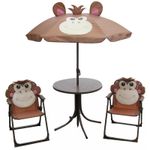 Casa si Gradina - Gradina si terasa - Mobilier exterior - Seturi mobila gradina - Set mobilier gradina/terasa pentru copii, pliabil, maro, model maimuta, 1 masa cu umbrela, 2 scaune, melisenda - Infinity.ro
