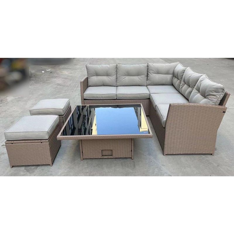 Casa si Gradina - Gradina si terasa - Mobilier exterior - Seturi mobila gradina - Set mobilier gradina/terasa, poliratan, maro si crem, 1 masa, 2 tabureti, 1 canapea colt, chomik, cassy - Infinity.ro