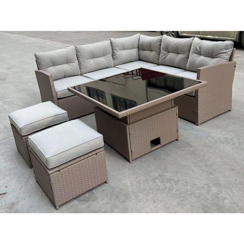 Casa si Gradina - Gradina si terasa - Mobilier exterior - Seturi mobila gradina - Set mobilier gradina/terasa, poliratan, maro si crem, 1 masa, 2 tabureti, 1 canapea colt, chomik, cassy - Infinity.ro