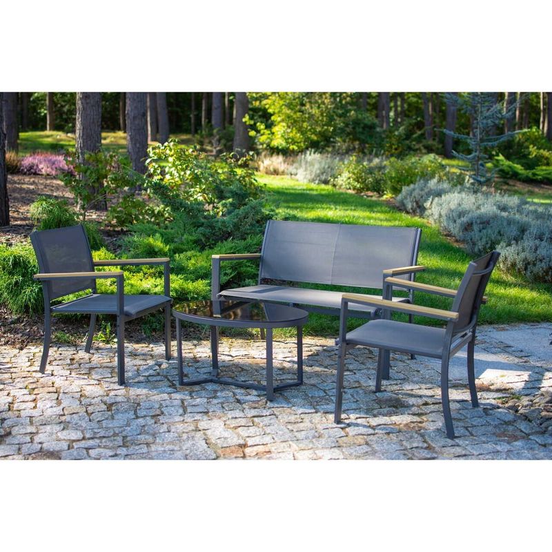 Casa si Gradina - Gradina si terasa - Mobilier exterior - Seturi mobila gradina - Set mobilier gradina/terasa, negru si natur, 1 masa, 2 scaune, 1 canapea, jumi - Infinity.ro