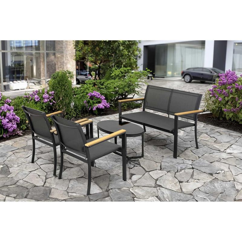 Casa si Gradina - Gradina si terasa - Mobilier exterior - Seturi mobila gradina - Set mobilier gradina/terasa, negru si natur, 1 masa, 2 scaune, 1 canapea, jumi - Infinity.ro