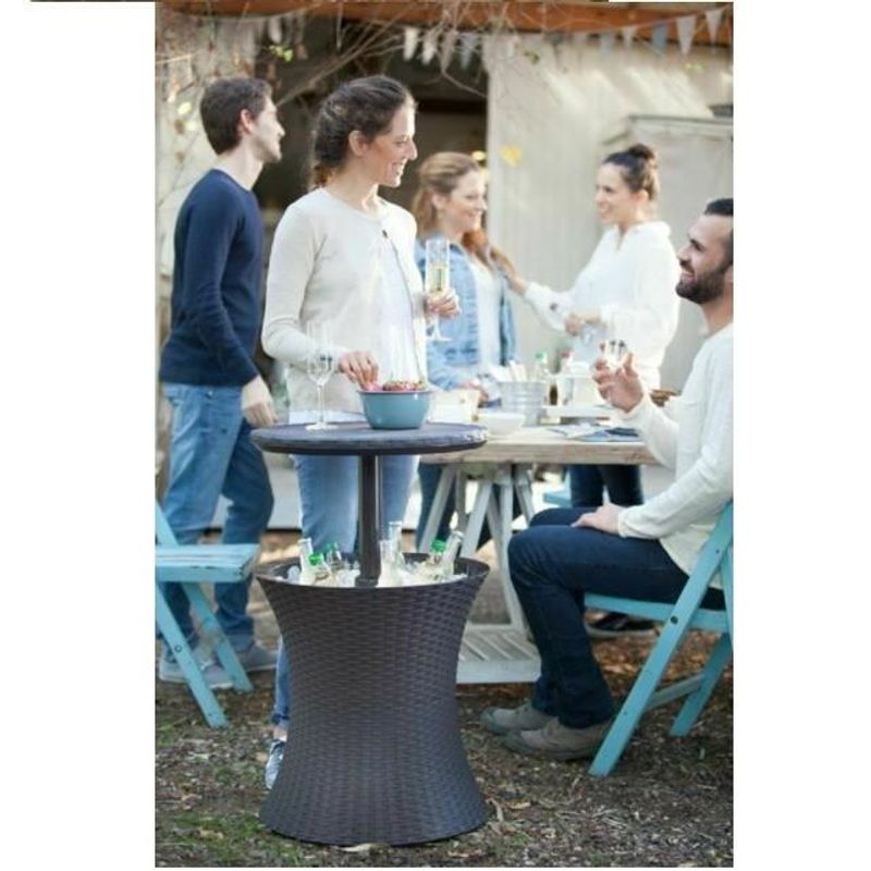Casa si Gradina - Gradina si terasa - Mobilier exterior - Mese gradina - Masa/bar, ratan sintetic, inaltime reglabila, cu container gheata, maro, 49x57/82 cm - Infinity.ro