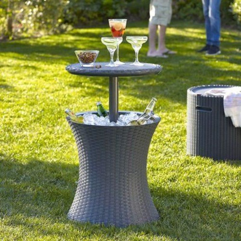 Casa si Gradina - Gradina si terasa - Mobilier exterior - Mese gradina - Masa/bar, ratan sintetic, inaltime reglabila, cu container gheata, maro, 49x57/82 cm - Infinity.ro