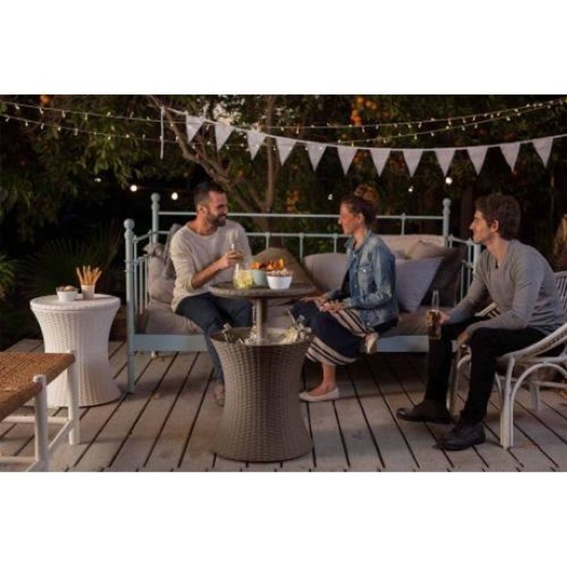 Casa si Gradina - Gradina si terasa - Mobilier exterior - Mese gradina - Masa/bar, ratan sintetic, inaltime reglabila, cu container gheata, maro, 49x57/82 cm - Infinity.ro