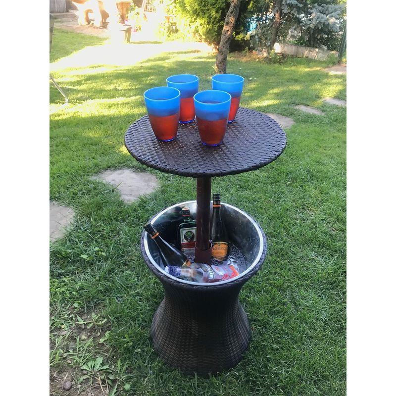 Casa si Gradina - Gradina si terasa - Mobilier exterior - Mese gradina - Masa/bar, ratan sintetic, inaltime reglabila, cu container gheata, maro, 49x57/82 cm - Infinity.ro