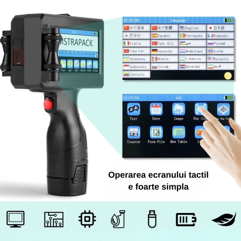 PC, gaming si accesorii - Imprimante, scanere & consumabile - Imprimante - Imprimante termice - Imprimanta de mana portabila, potrivit pentru suprafete multiple, coduri de bare, dimensiuni inaltime imprimare 2-12.7mm - Infinity.ro