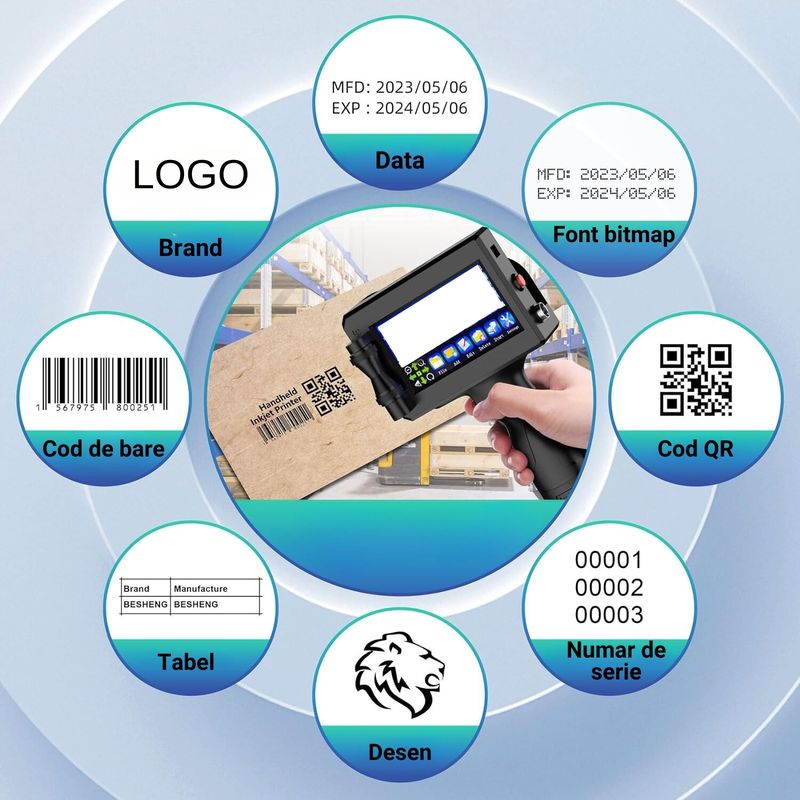 PC, gaming si accesorii - Imprimante, scanere & consumabile - Imprimante - Imprimante termice - Imprimanta de mana portabila, potrivit pentru suprafete multiple, coduri de bare, dimensiuni inaltime imprimare 2-12.7mm - Infinity.ro