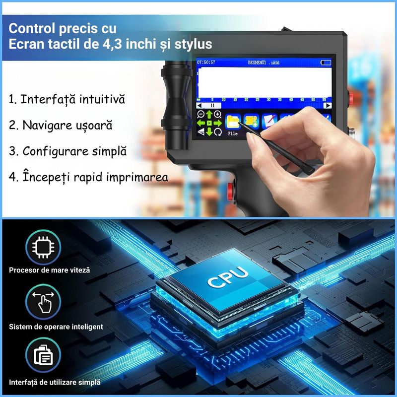 PC, gaming si accesorii - Imprimante, scanere & consumabile - Imprimante - Imprimante termice - Imprimanta de mana portabila, potrivit pentru suprafete multiple, coduri de bare, dimensiuni inaltime imprimare 2-12.7mm - Infinity.ro