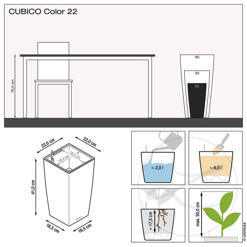 Casa si Gradina - Gradinarit si plante - Plante si ghivece - Ghivece si suporturi - LECHUZA Jardiniera CUBICO Color 22 ALL-IN-ONE, ardezie - Infinity.ro