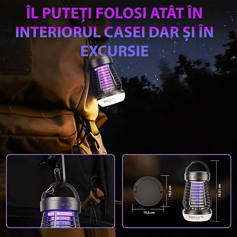 Market - Curatenie si intretinere casa - Produse menaj - Insecticide si capcane - Lampa UV anti insecte 2-în-1,15W 4200V, LED ,3 trepte de intensitate ,lumina SOS, baterie 2000mAh,interior si exterior - Infinity.ro