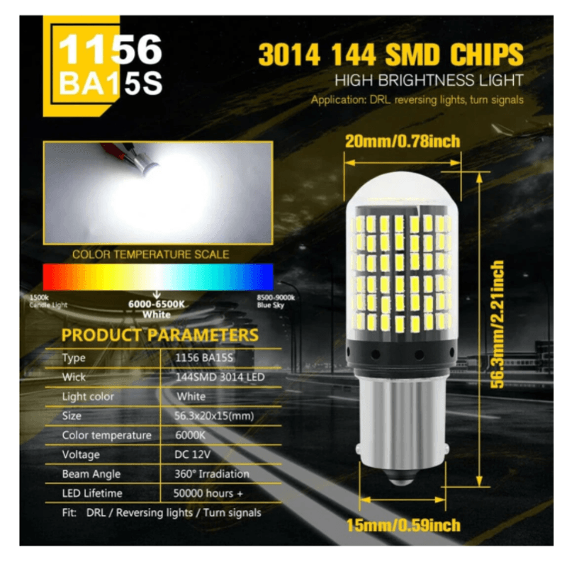 Auto si Moto - Electrice auto - Iluminare si semnalizare - Becuri auto - Set 2 Becuri LED pentru Marsarier lumina Alb Rece 6000 K Alb Pur P21W BA15S 144 SMD - Infinity.ro