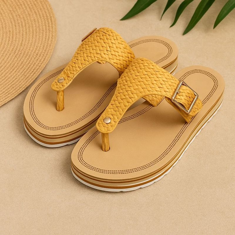 Fashion, accesorii si bijuterii - Femei - Incaltaminte femei - Slapi si papuci femei - Papuci de Dama Perletti – Wedge Flip-Flop 4cm, cu platforma si textura impletita, 39 EU - Infinity.ro