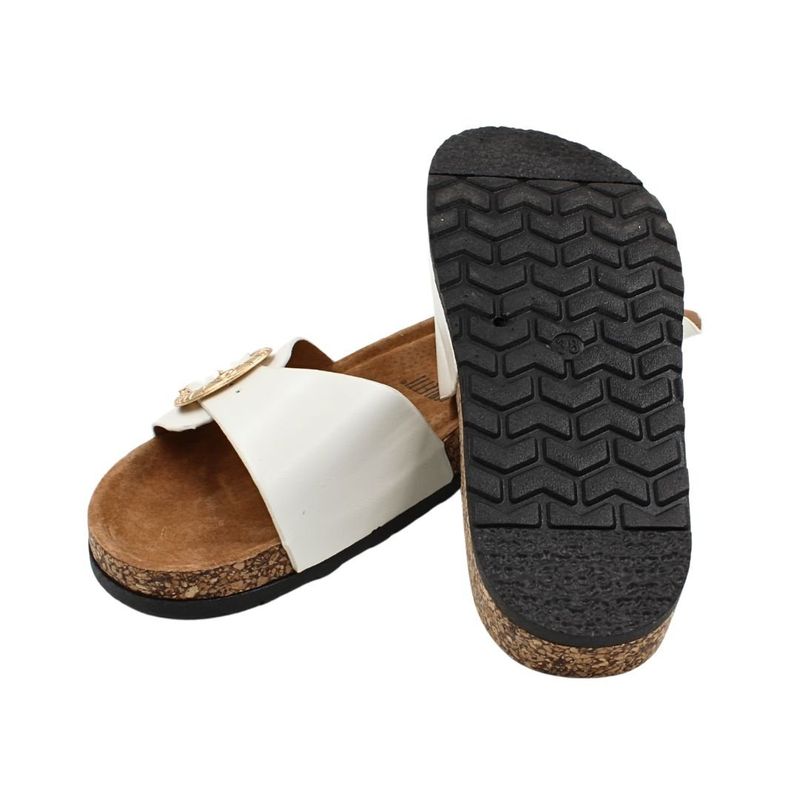 Fashion, accesorii si bijuterii - Femei - Incaltaminte femei - Slapi si papuci femei - Papuci de dama, albi, cu catarama aurie, Perletti, 37 EU - Infinity.ro