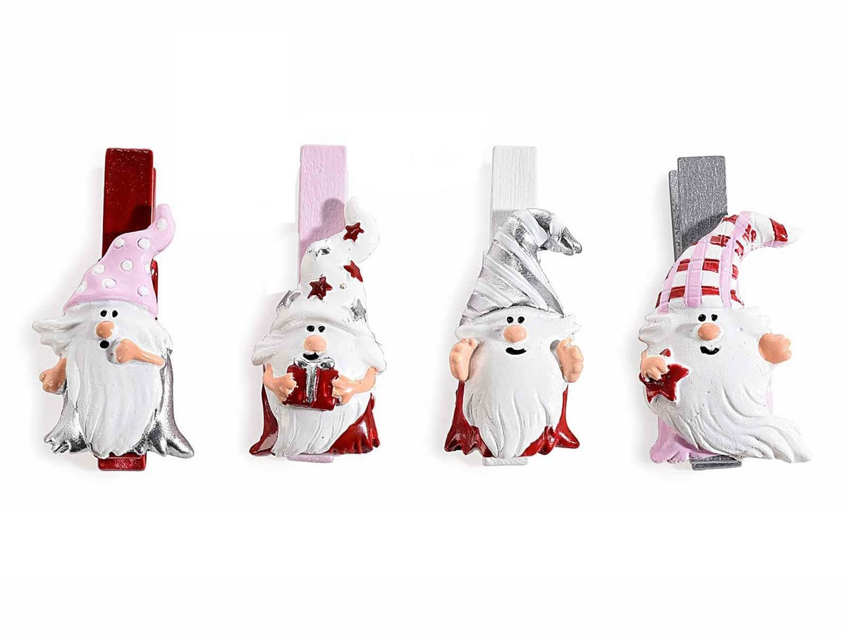 Set 24 decoratiuni Mos Craciun cu clips 2.5x4.5 cm