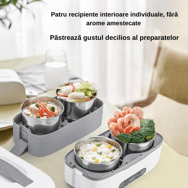 Casa si Gradina - Bucatarie si vesela - Organizare si depozitare bucatarie - Cutii alimentare - Cutie de Pranz Electrica LUDORA®, Functie de Incalzit si Gatit la Abur, 4 Containere Iterioare Detasabile, Capacitate 2L - Infinity.ro