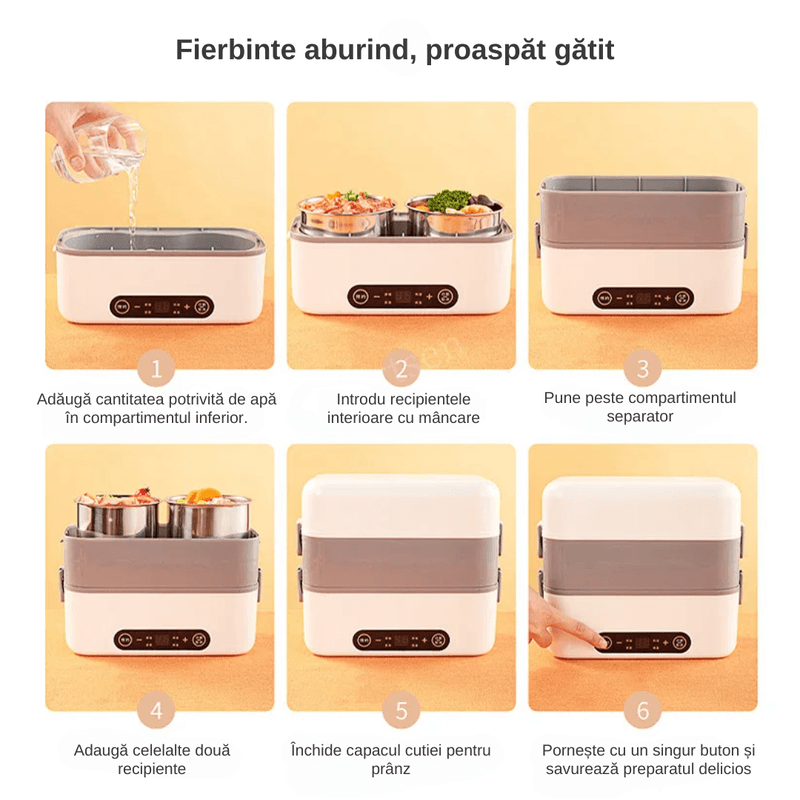 Casa si Gradina - Bucatarie si vesela - Organizare si depozitare bucatarie - Cutii alimentare - Cutie de Pranz Electrica LUDORA®, Functie de Incalzit si Gatit la Abur, 4 Containere Iterioare Detasabile, Capacitate 2L - Infinity.ro