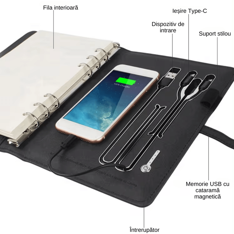Carti si Birotica - Papetarie - Agende si calendare - Agende si carnete - Set Agenda Inteligenta Premium LUDORA®, Pix Business si Termos, Incarcare Wireless, Baterie Externa Incorporata 8000mAh - Infinity.ro