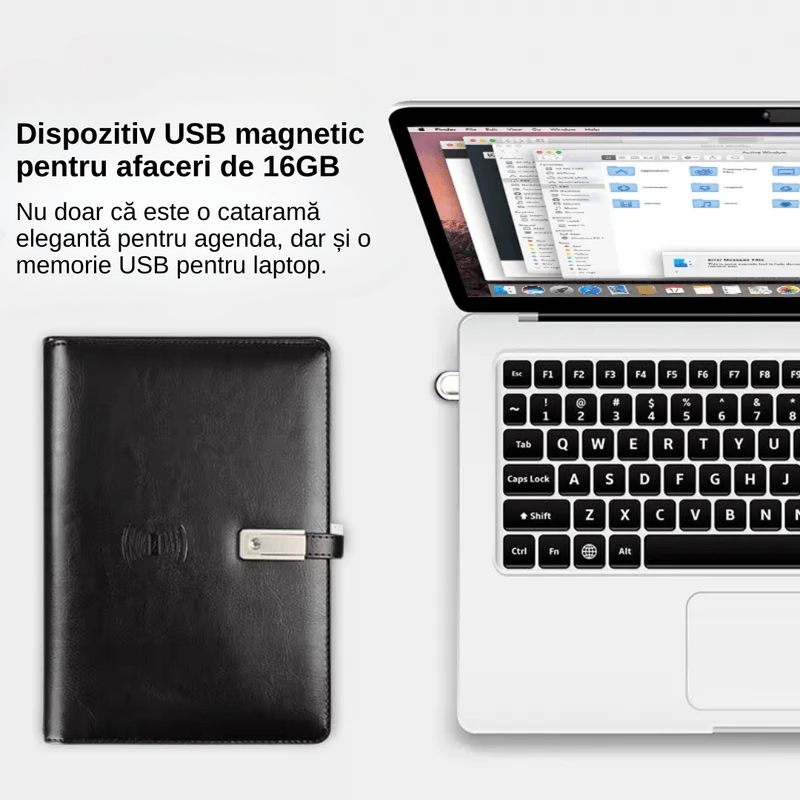 Carti si Birotica - Papetarie - Agende si calendare - Agende si carnete - Set Agenda Inteligenta Premium LUDORA®, Pix Business si Termos, Incarcare Wireless, Baterie Externa Incorporata 8000mAh - Infinity.ro