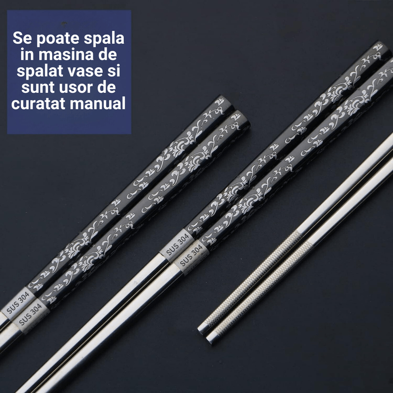 Casa si Gradina - Bucatarie si vesela - Vesela si tacamuri - Tacamuri si seturi - Set 2 Bete Chinezesti Traditionale, LUDORA®, Pentru Mancat, Din Otel Inoxidabil, Rezistente la Spalare - Infinity.ro
