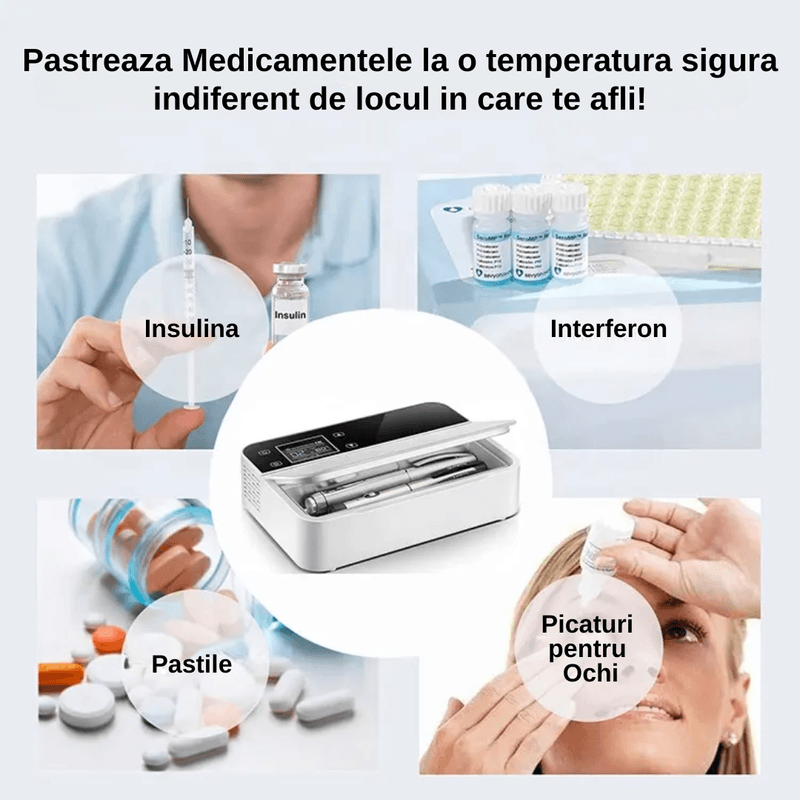 Auto si Moto - Piese auto si accesorii - Interior auto - Accesorii interior - Frigider Mini Medical LUDORA®  Pentru Insulina, Medicamente, Capacitate Racire 0-18°C, Dimensiuni 215 x140 x60 mm - Infinity.ro