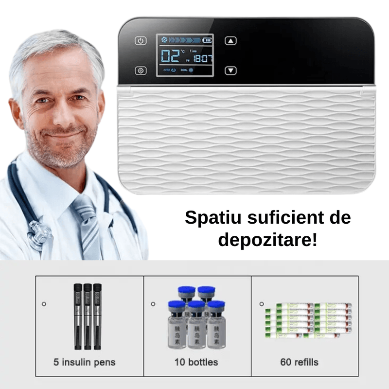 Auto si Moto - Piese auto si accesorii - Interior auto - Accesorii interior - Frigider Mini Medical LUDORA®  Pentru Insulina, Medicamente, Capacitate Racire 0-18°C, Dimensiuni 215 x140 x60 mm - Infinity.ro