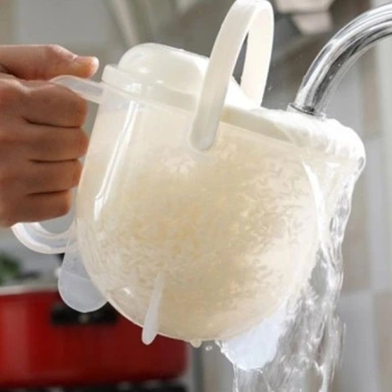 Casa si Gradina - Bucatarie si vesela - Ustensile bucatarie - Site bucatarie, strecuratori si accesorii - Strecuratoare pentru orez, cu sita si capac, plastic, capacitate 1L, 15.5x17cm, alb-transparent - Infinity.ro