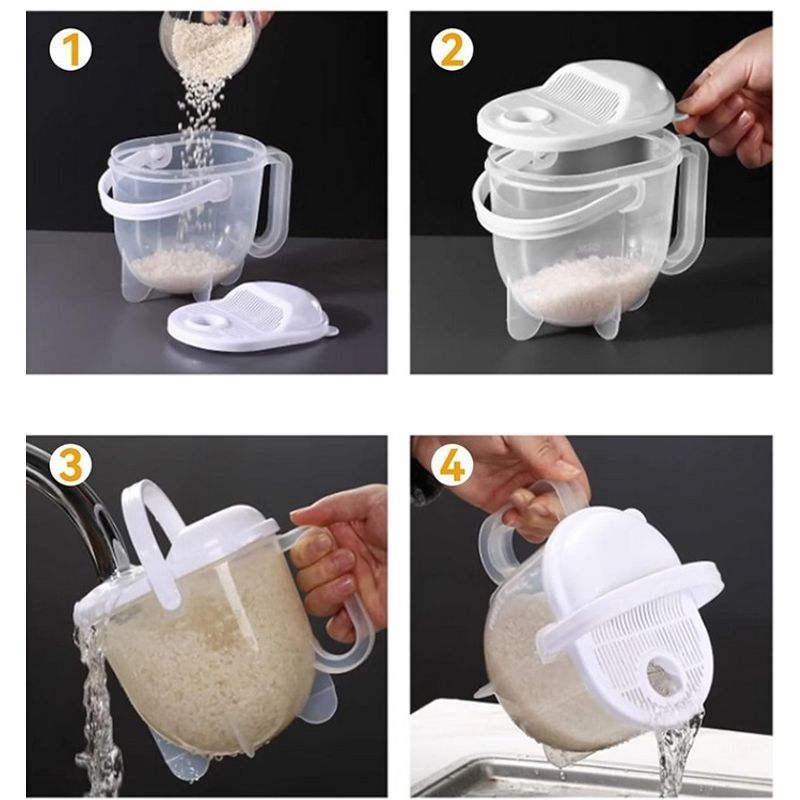 Casa si Gradina - Bucatarie si vesela - Ustensile bucatarie - Site bucatarie, strecuratori si accesorii - Strecuratoare pentru orez, cu sita si capac, plastic, capacitate 1L, 15.5x17cm, alb-transparent - Infinity.ro