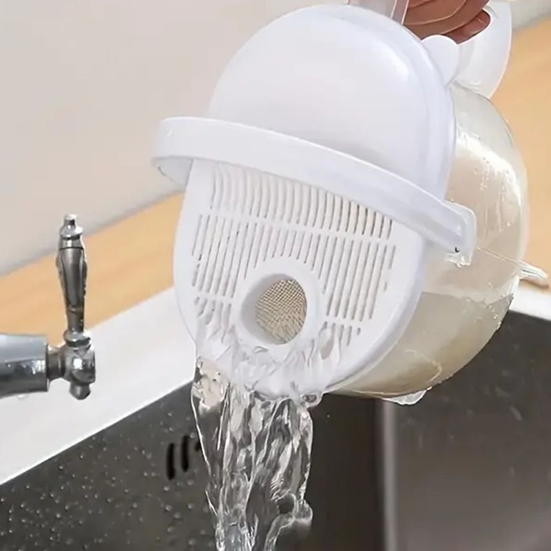 Casa si Gradina - Bucatarie si vesela - Ustensile bucatarie - Site bucatarie, strecuratori si accesorii - Strecuratoare pentru orez, cu sita si capac, plastic, capacitate 1L, 15.5x17cm, alb-transparent - Infinity.ro