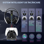 PC, gaming si accesorii - Gaming - Accesorii gaming - Controlere, Volane si Casti gaming - Statie Incarcare Controller PS5, Suport Casti, Iluminare RGB , Indicator LED, 2 Porturi USB, Compatibil DualSense / Edge - Infinity.ro