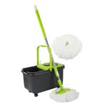 Market - Curatenie si intretinere casa - Produse menaj - Mopuri - Set cu galeata si mop cu stoarcere rotativa, plastic-metal, maner telescopic 94-126cm lungime, negru-verde - Infinity.ro