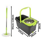 Market - Curatenie si intretinere casa - Produse menaj - Mopuri - Set cu galeata si mop cu stoarcere rotativa, plastic-metal, maner telescopic 94-126cm lungime, negru-verde - Infinity.ro
