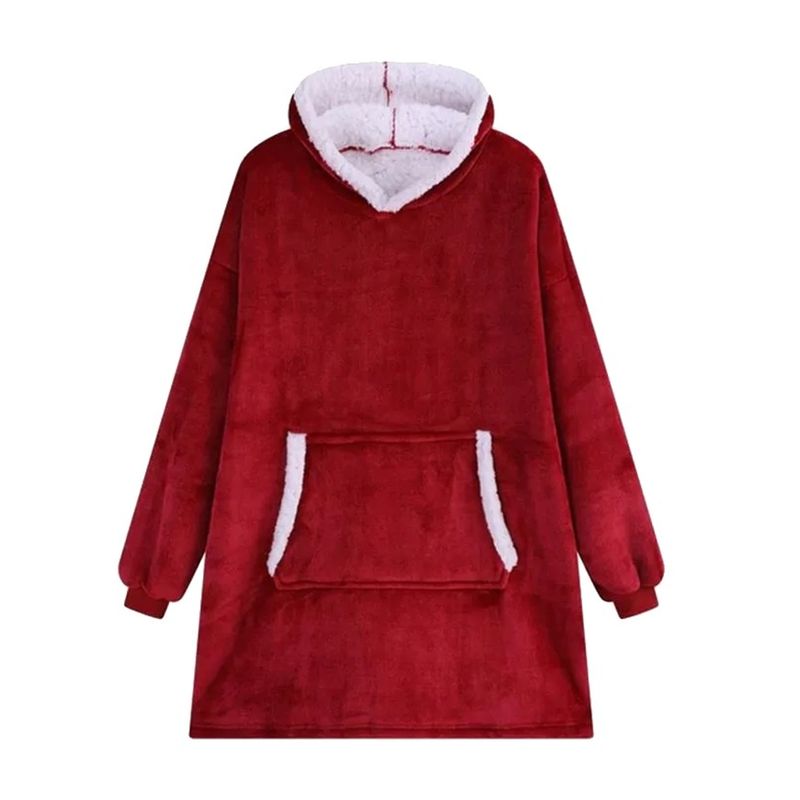 Casa si Gradina - Textile si covoare - Pături și cuverturi - Pături - Hanorac paturica cu buzunar tip cangur si gluga, material fleece calduros, 78x85cm, rosu - Infinity.ro