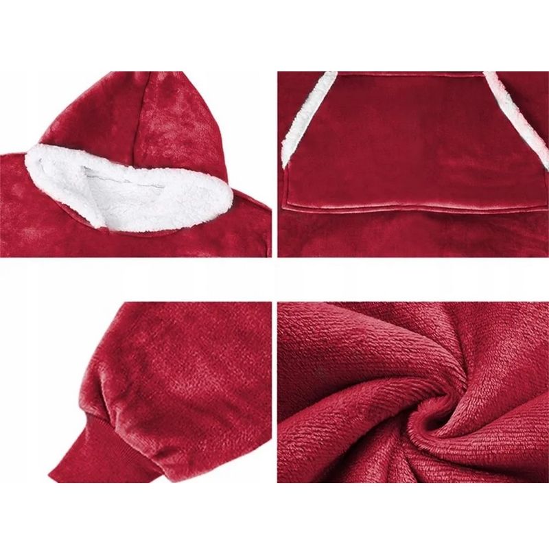 Casa si Gradina - Textile si covoare - Pături și cuverturi - Pături - Hanorac paturica cu buzunar tip cangur si gluga, material fleece calduros, 78x85cm, rosu - Infinity.ro