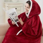 Casa si Gradina - Textile si covoare - Pături și cuverturi - Pături - Hanorac paturica cu buzunar tip cangur si gluga, material fleece calduros, 78x85cm, rosu - Infinity.ro