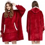 Casa si Gradina - Textile si covoare - Pături și cuverturi - Pături - Hanorac paturica cu buzunar tip cangur si gluga, material fleece calduros, 78x85cm, rosu - Infinity.ro