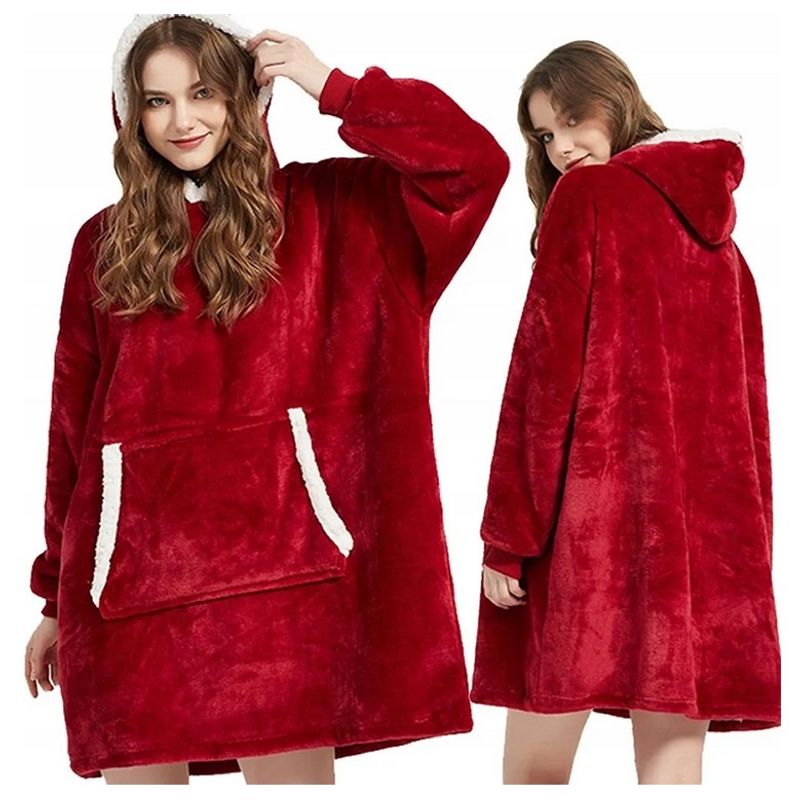 Casa si Gradina - Textile si covoare - Pături și cuverturi - Pături - Hanorac paturica cu buzunar tip cangur si gluga, material fleece calduros, 78x85cm, rosu - Infinity.ro