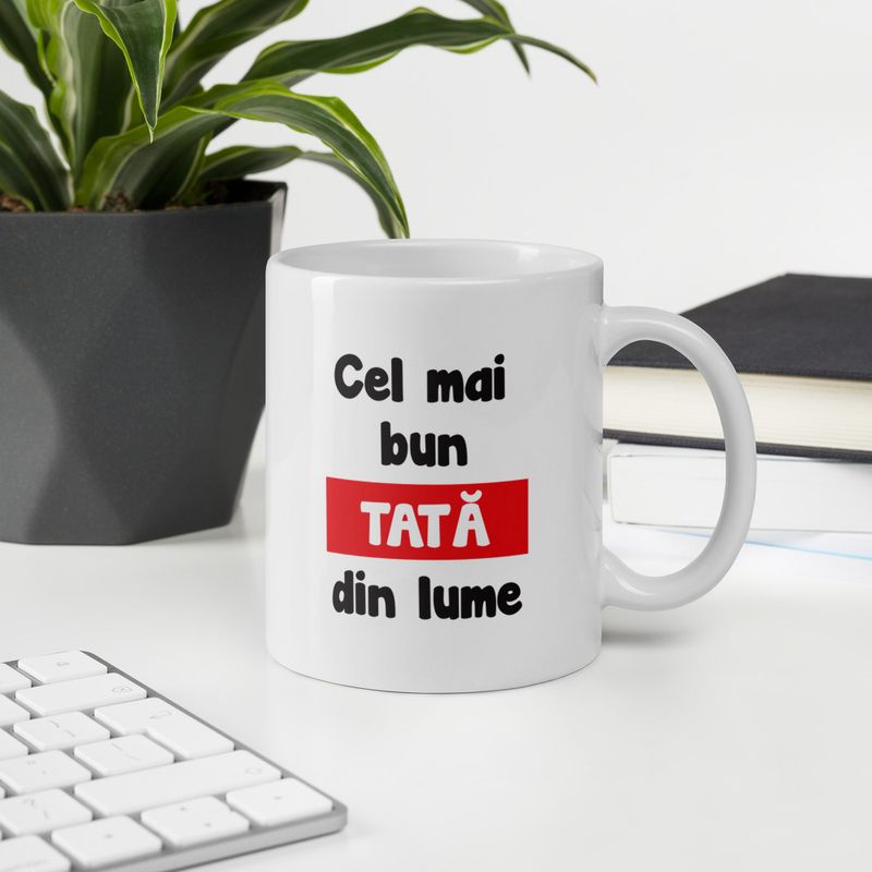 Casa si Gradina - Bucatarie si vesela - Cani si pahare - Cani si cesti - Cana alba Personalizata Cel mai bun tata din lume, INOVATIX®. 330ml - Infinity.ro