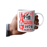 Casa si Gradina - Bucatarie si vesela - Cani si pahare - Cani si cesti - Cana alba personalizata, Sunt ca un vin bun, imbuteliat in : 1974, INOVATIX®. 330 ml - Infinity.ro