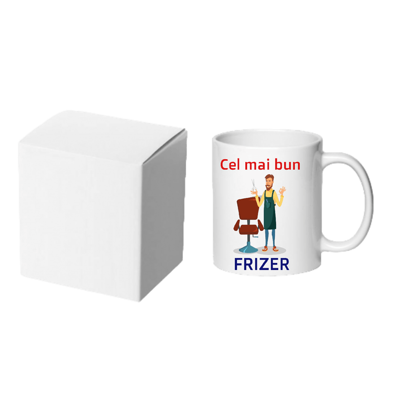 Casa si Gradina - Bucatarie si vesela - Cani si pahare - Cani si cesti - Cana alba personalizata Cel mai bun Frizer, INOVATIX®. 330ml - Infinity.ro