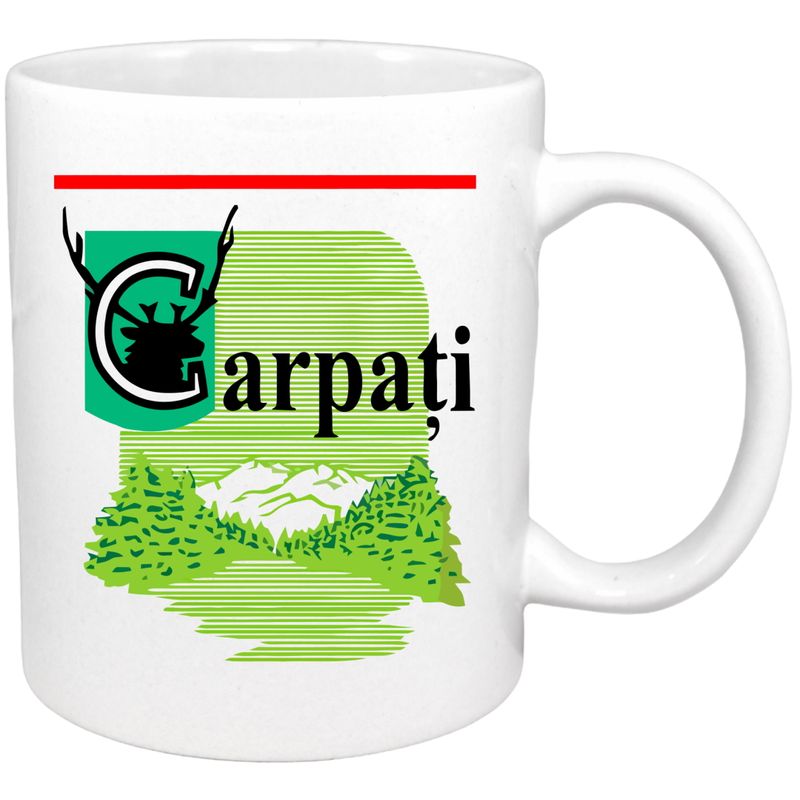 Casa si Gradina - Bucatarie si vesela - Cani si pahare - Cani si cesti - Cana alba personalizata "Cana cu imprimeu Carpati", INOVATIX®. 330ml - Infinity.ro
