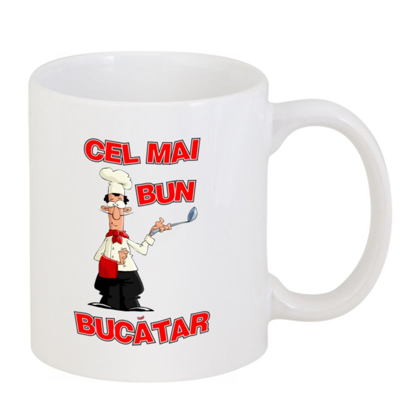 Casa si Gradina - Bucatarie si vesela - Cani si pahare - Cani si cesti - Cana alba personalizata "Cel mai bun bucatar", INOVATIX®. 330ml - Infinity.ro