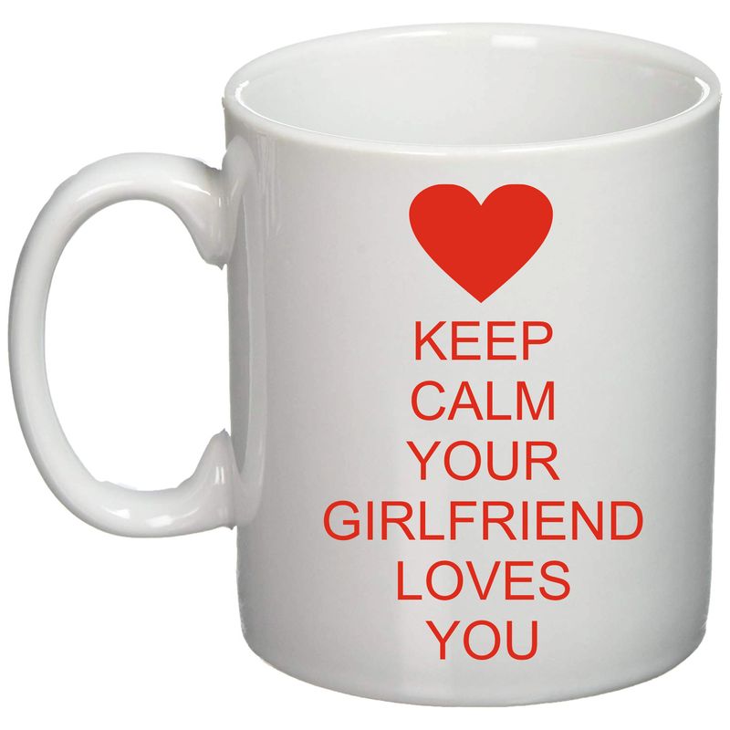 Casa si Gradina - Bucatarie si vesela - Cani si pahare - Cani si cesti - Cana alba personalizata "Keep calm, your girlfriend loves you", INOVATIX®. 330ml - Infinity.ro