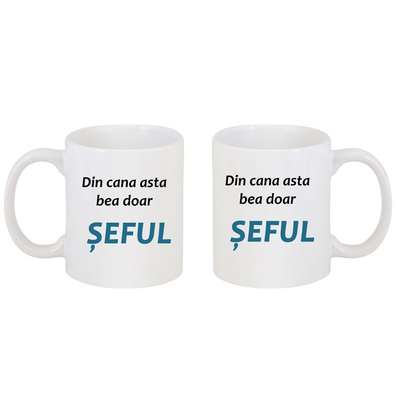 Casa si Gradina - Bucatarie si vesela - Cani si pahare - Cani si cesti - Cana alba personalizata "Din cana asta bea doar seful", INOVATIX®. 330ml - Infinity.ro
