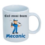 Casa si Gradina - Bucatarie si vesela - Cani si pahare - Cani si cesti - Cana alba personalizata " Cel mai bun mecanic ", INOVATIX®. 330 ml - Infinity.ro