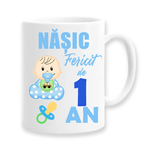 Casa si Gradina - Bucatarie si vesela - Cani si pahare - Cani si cesti - Cana alba personalizata "Nasic fericit de 1 an", INOVATIX®. 330ml - Infinity.ro